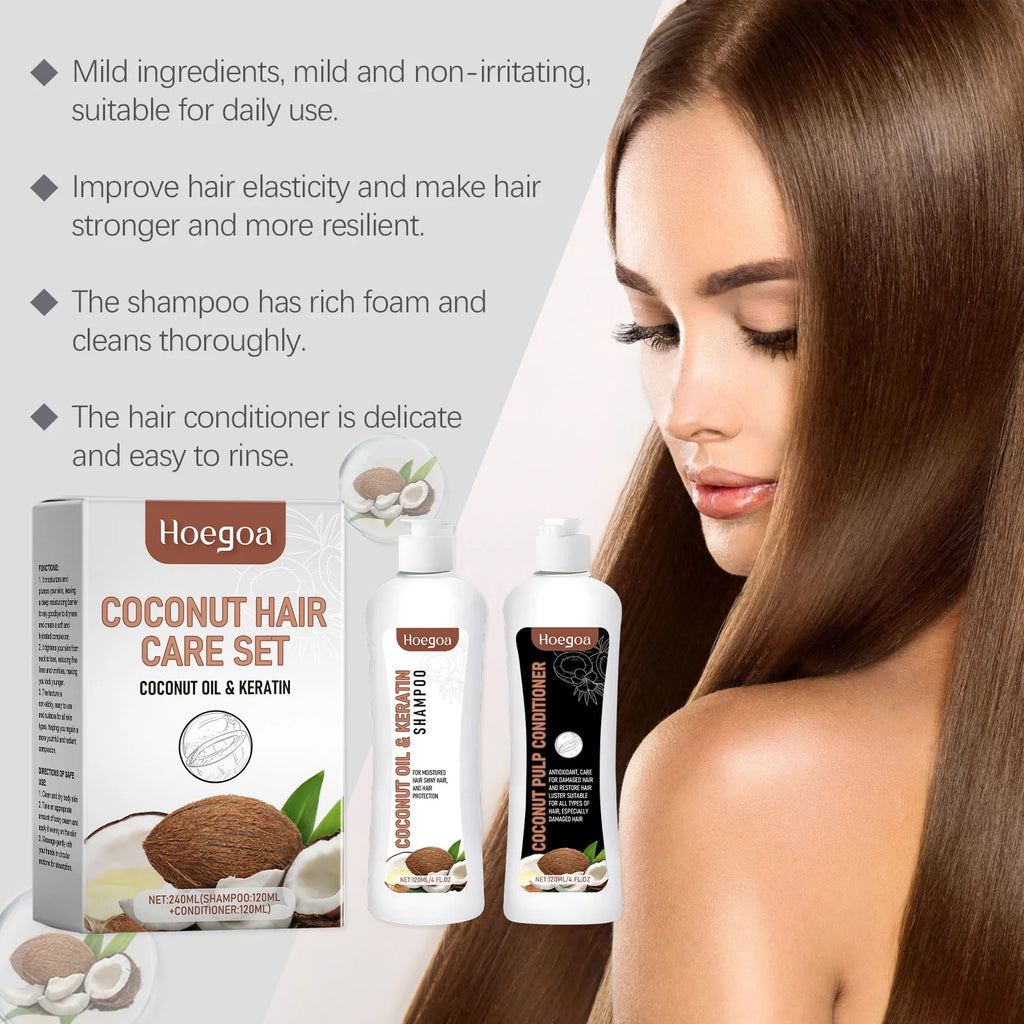 Coconut Shampoo and Conditioner Set Deeply Cleanses Repairs Damaged Hair 8.1 fl oz