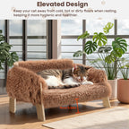 Large Soft Plush Raised Wooden Leg Cat Sofa Bed