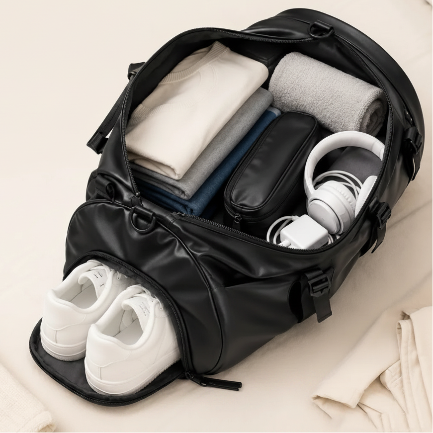 Men's Fashion PU Leather Large Capacity Travel Backpack