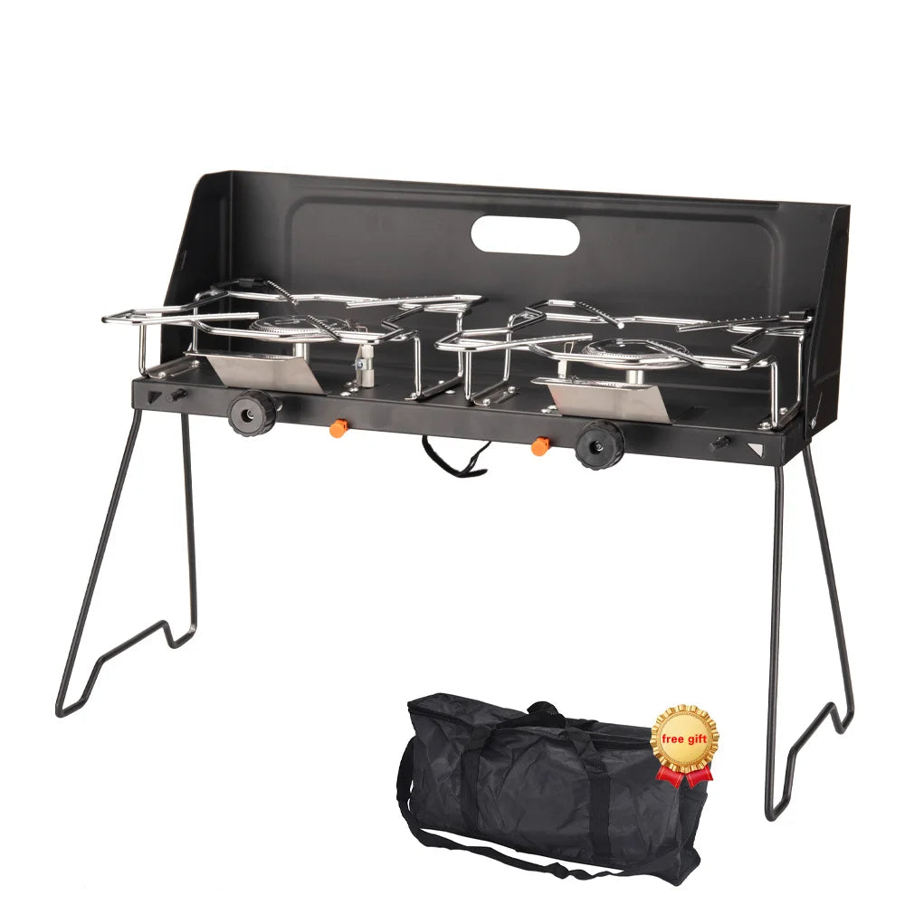 Folding Camping Table Stove with Twin Burners and Piezo Ignition