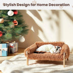 Large Soft Plush Raised Wooden Leg Cat Sofa Bed