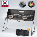 Folding Camping Table Stove with Twin Burners and Piezo Ignition