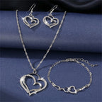 Women's Fashion Elegant Double Heart Necklace Earrings Bracelet Jewelry Set