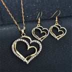 Women's Fashion Elegant Double Heart Necklace Earrings Bracelet Jewelry Set
