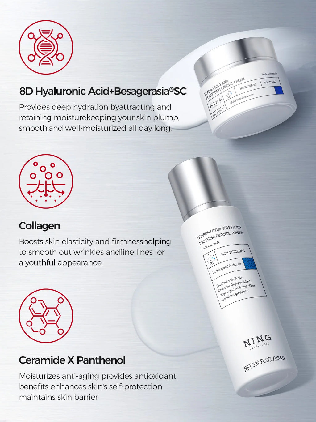 NING DERMOLOGIE 8-Step Essence Skincare Set with Serum and Cream