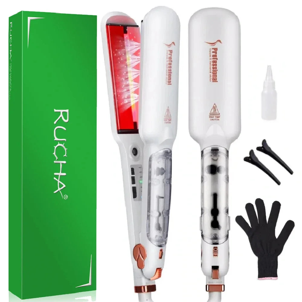 RUCHA Infrared Steam Hair Straightener 2-inch Ceramic Tourmaline Flat Iron