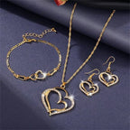 Women's Fashion Elegant Double Heart Necklace Earrings Bracelet Jewelry Set