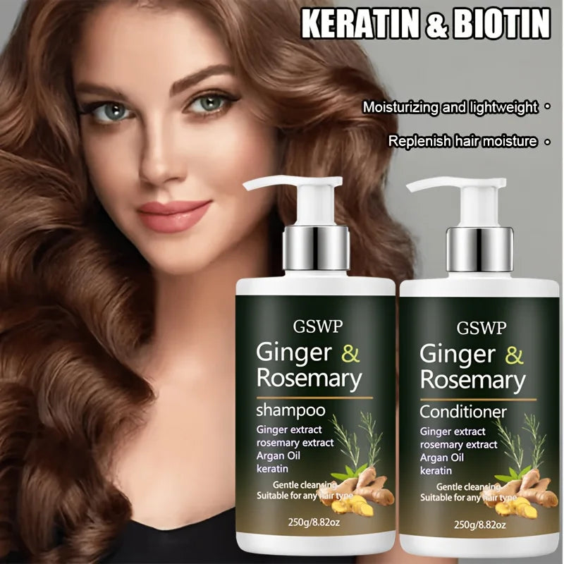 Ginger & Rosemary Shampoo and Conditioner Set Deeply Cleanses Repairs Damaged Hair 17.6 oz WT0344