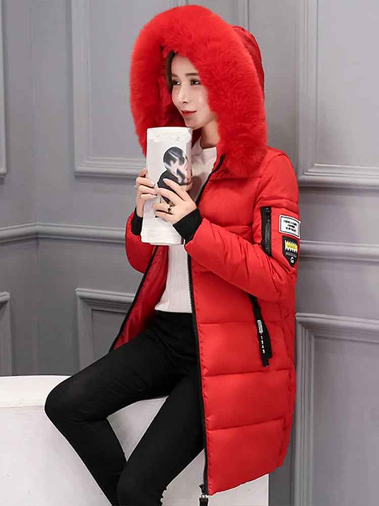 Women's Thick Warm Hooded Fur Collar Winter Parka Coat