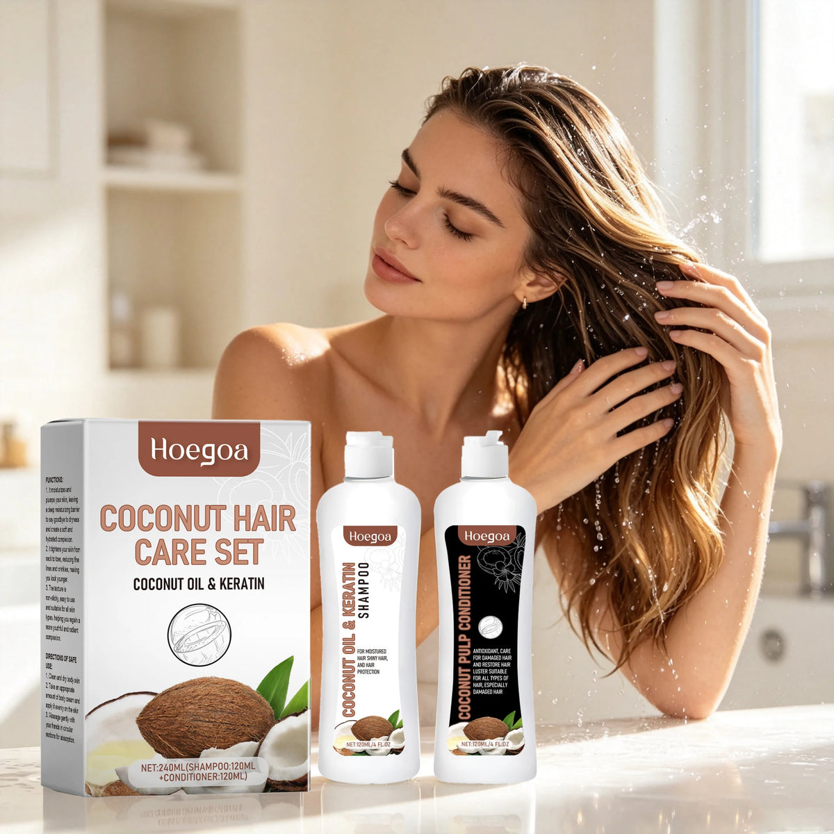 Coconut Shampoo and Conditioner Set Deeply Cleanses Repairs Damaged Hair 8.1 fl oz