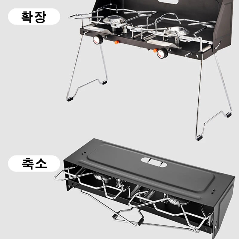 Folding Camping Table Stove with Twin Burners and Piezo Ignition