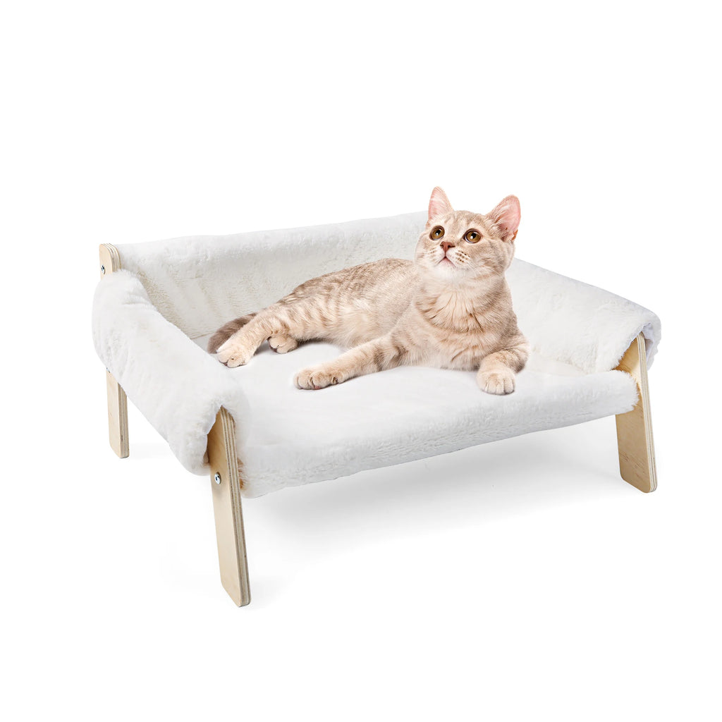 Large Soft Plush Raised Wooden Leg Cat Sofa Bed
