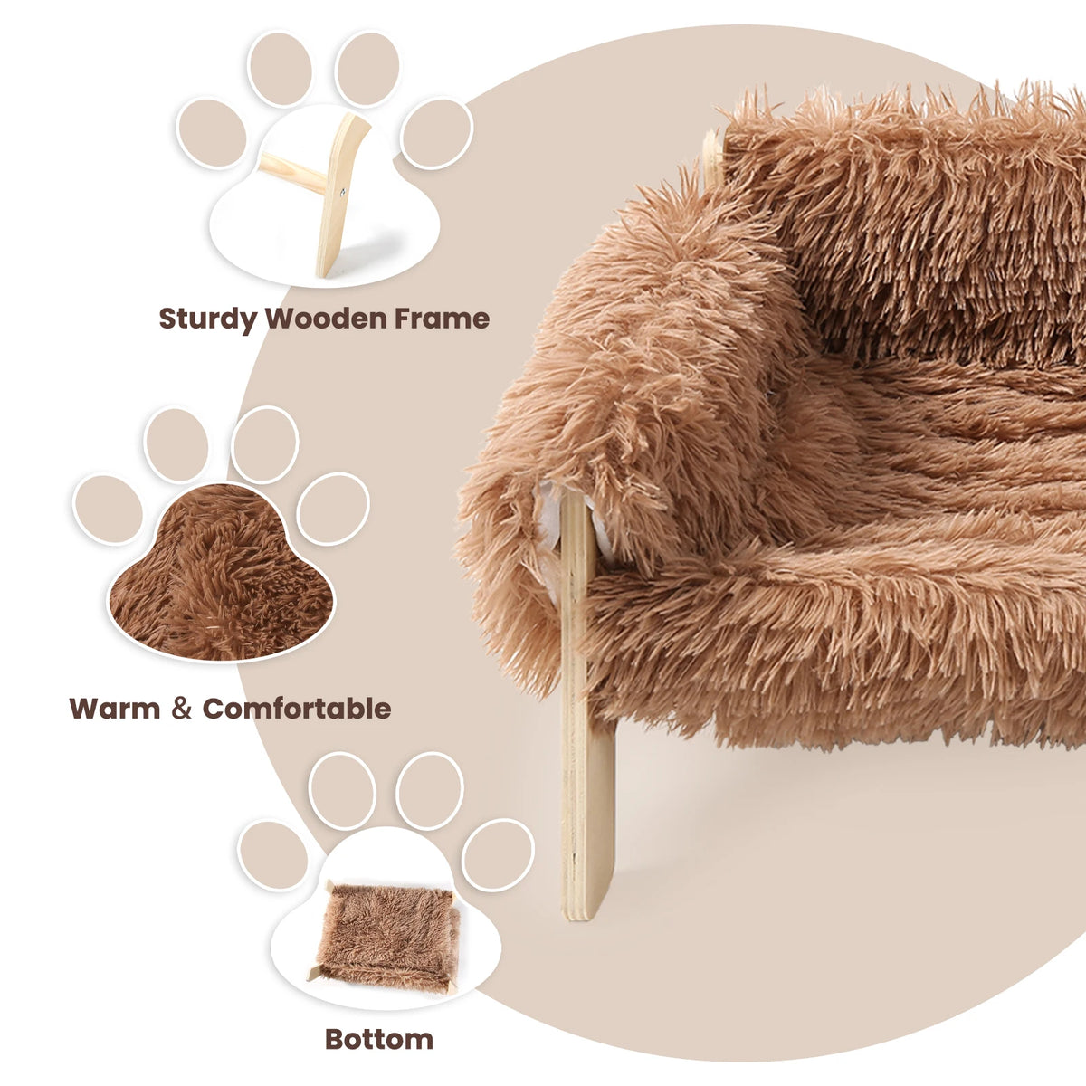 Large Soft Plush Raised Wooden Leg Cat Sofa Bed