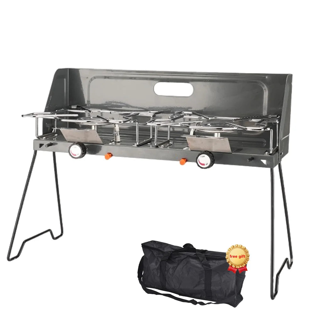 Folding Camping Table Stove with Twin Burners and Piezo Ignition
