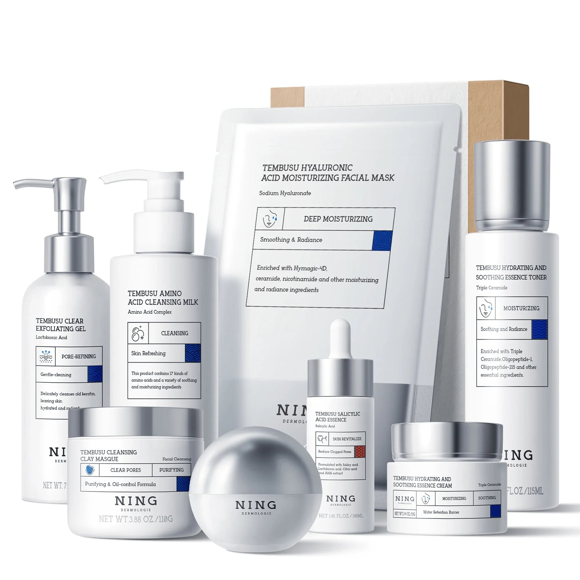 NING DERMOLOGIE 8-Step Essence Skincare Set with Serum and Cream