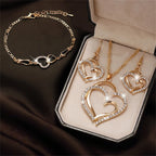 Women's Fashion Elegant Double Heart Necklace Earrings Bracelet Jewelry Set