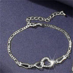 Women's Fashion Elegant Double Heart Necklace Earrings Bracelet Jewelry Set