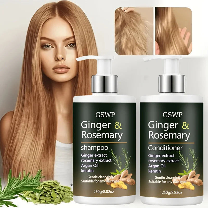 Ginger & Rosemary Shampoo and Conditioner Set Deeply Cleanses Repairs Damaged Hair 17.6 oz WT0344
