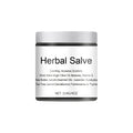 Jar of Herbal Salve with a white label on a white background