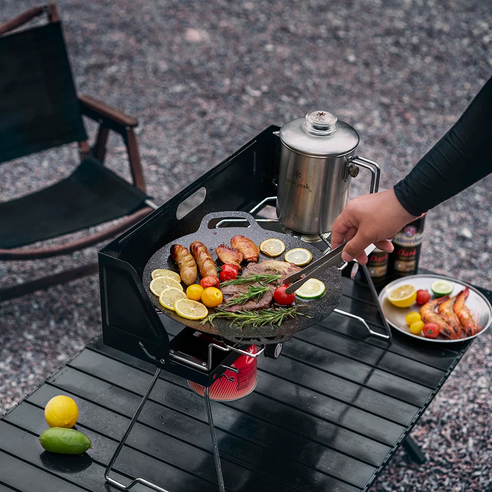 Folding Camping Table Stove with Twin Burners and Piezo Ignition