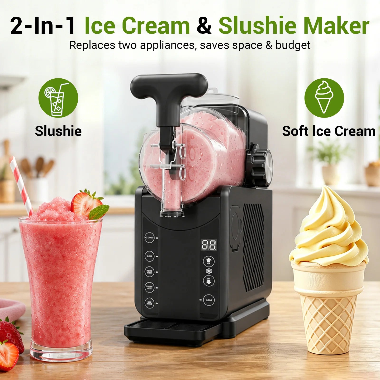 Electric Slushie Machine and Soft Serve Ice Cream Maker