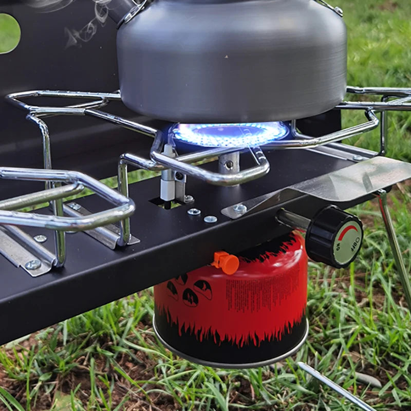 Folding Camping Table Stove with Twin Burners and Piezo Ignition