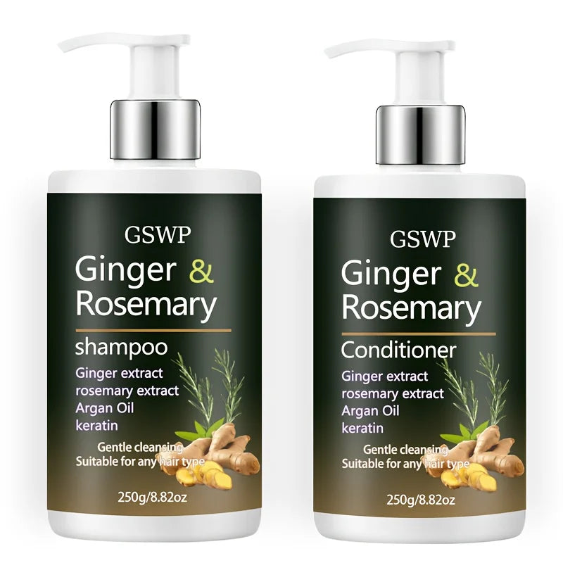 Ginger & Rosemary Shampoo and Conditioner Set Deeply Cleanses Repairs Damaged Hair 17.6 oz WT0344