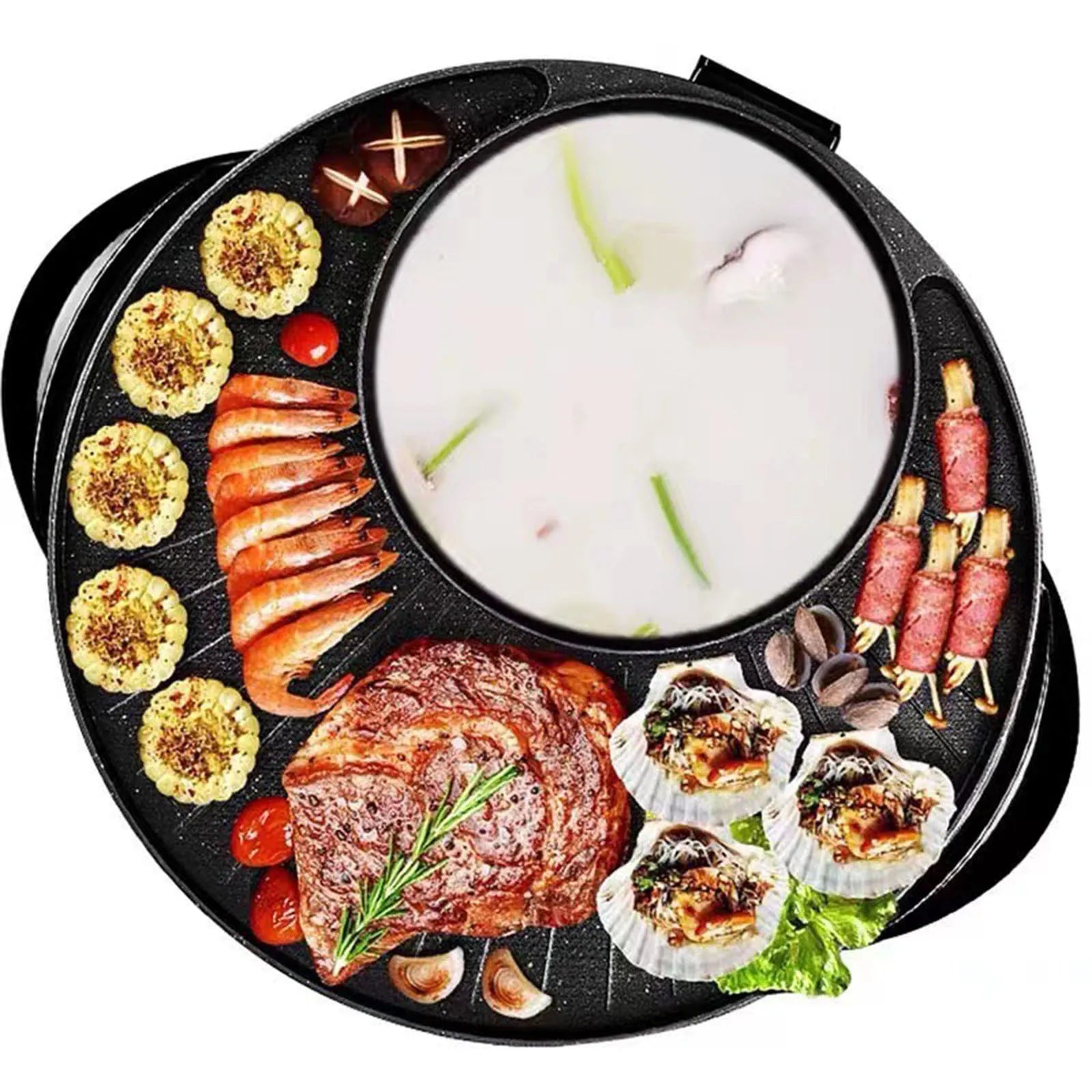 Portable Round Non-Stick Electric Grill and Hot Pot Cookware