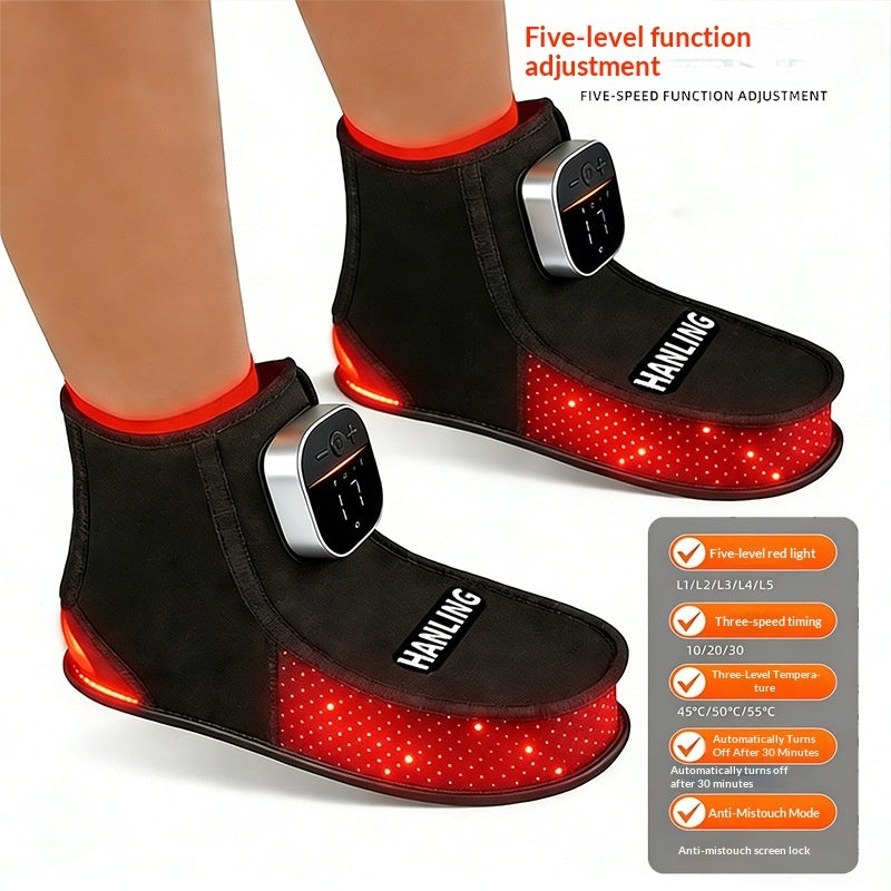 Black and red electronic foot massagers with digital displays on a white background