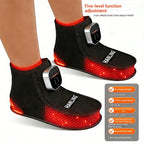 Black and red electronic foot massagers with digital displays on a white background