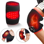 Black knee brace with red LED lights and digital display on a white background