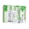 A deluxe green display box containing the BIOAQUA Centella Asiatica 6-piece skincare set including facial cleanser, toner, serum, and creams.
