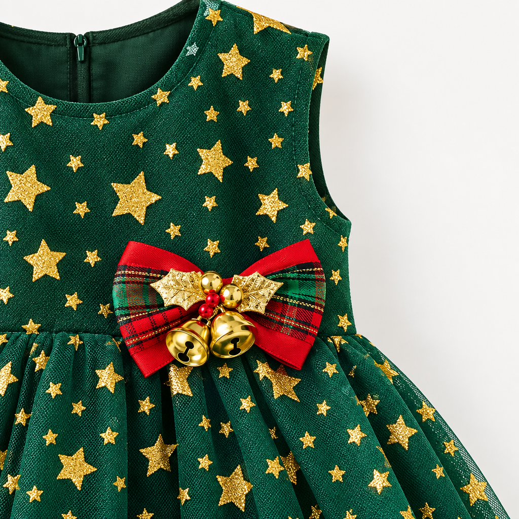 Christmas Gift Star Pattern Sleeveless Tulle Dress for Toddler Girls