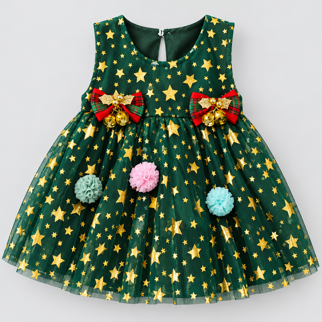 Christmas Gift Star Pattern Sleeveless Tulle Dress for Toddler Girls