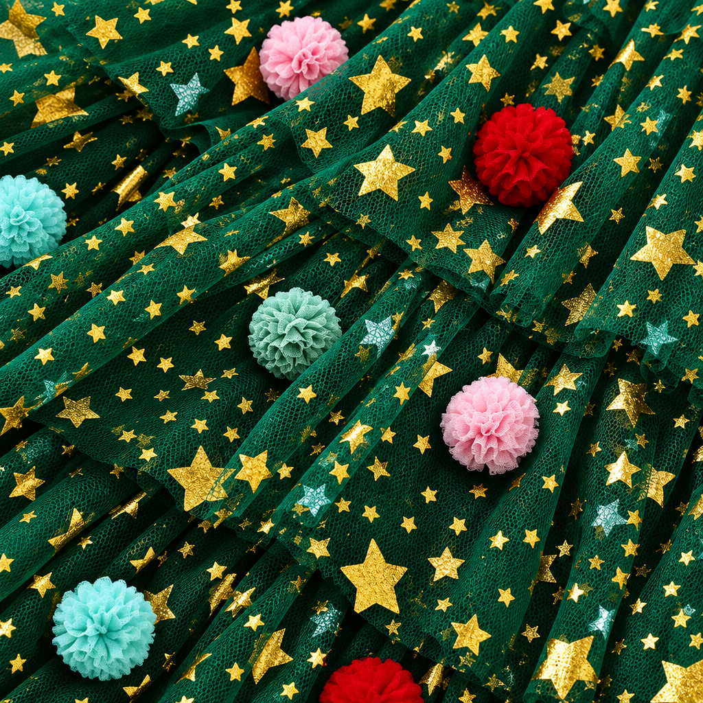 Christmas Gift Star Pattern Sleeveless Tulle Dress for Toddler Girls