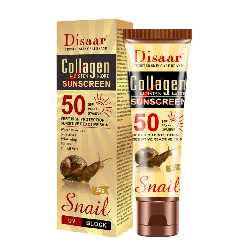 Disaar Collagen Sunscreen with snail extract on a white background