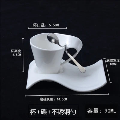 European Ceramic Espresso Coffee Cup with Matching Spoon and Saucer Set