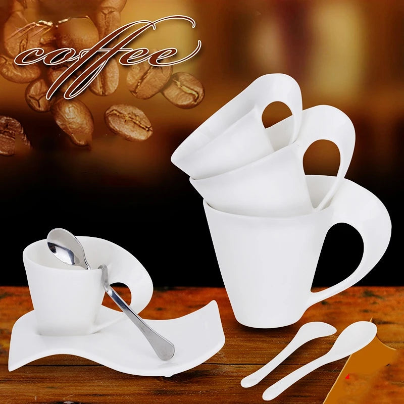 European Ceramic Espresso Coffee Cup with Matching Spoon and Saucer Set