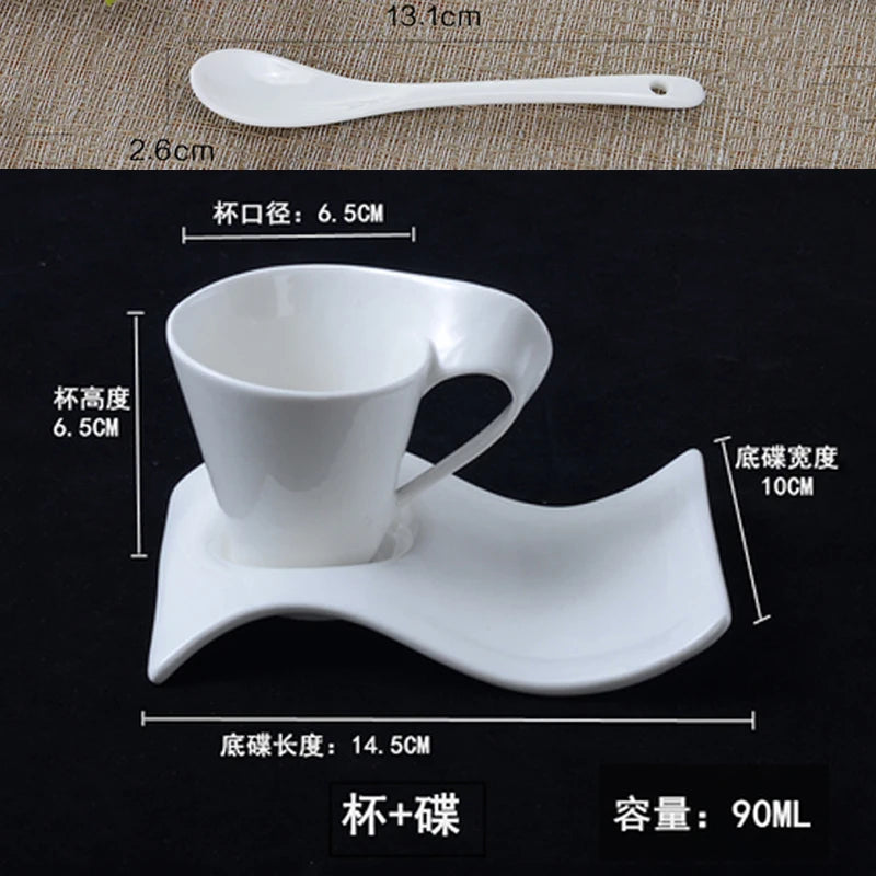 European Ceramic Espresso Coffee Cup with Matching Spoon and Saucer Set