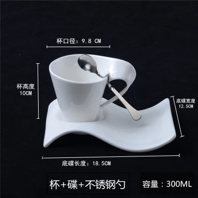 European Ceramic Espresso Coffee Cup with Matching Spoon and Saucer Set