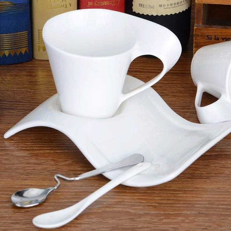 European Ceramic Espresso Coffee Cup with Matching Spoon and Saucer Set