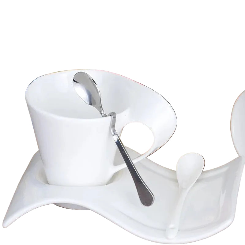European Ceramic Espresso Coffee Cup with Matching Spoon and Saucer Set