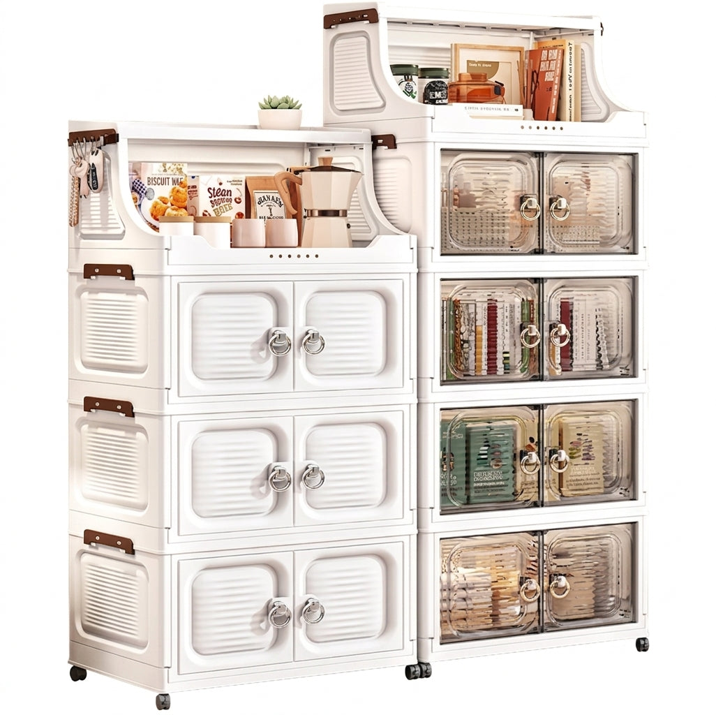 14.6in Foldable PP Plastic Storage Cabinet and Rolling Organizer