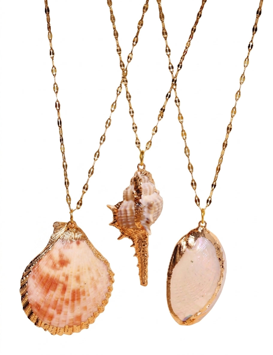Women's Fashion Retro Gold-Tone Shell Layered Pendant Necklace