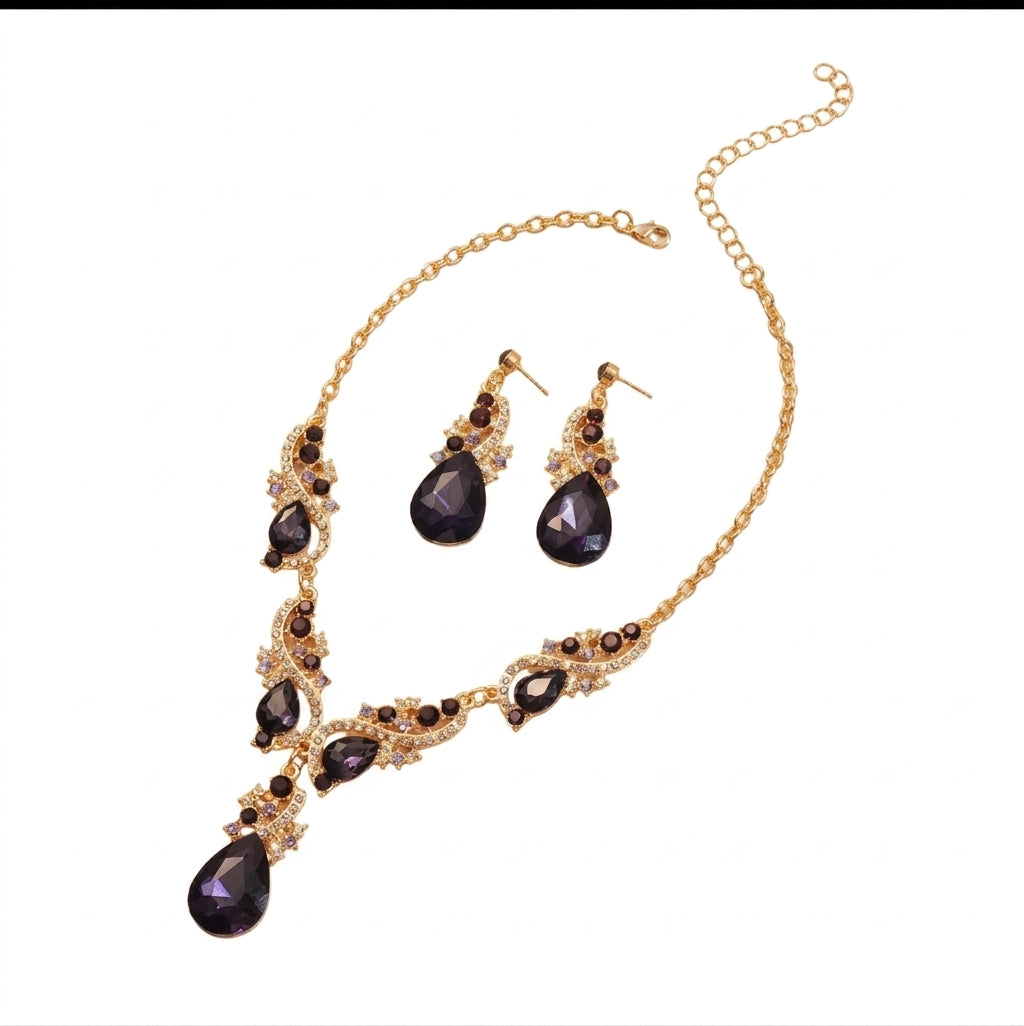 Women's Fashion Elegant Inlaid Rhinestone Water Drop Jewelry Set