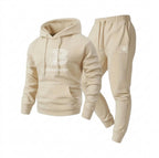 Men's Casual Print Hoodie and Lace-Up Running Pants Set