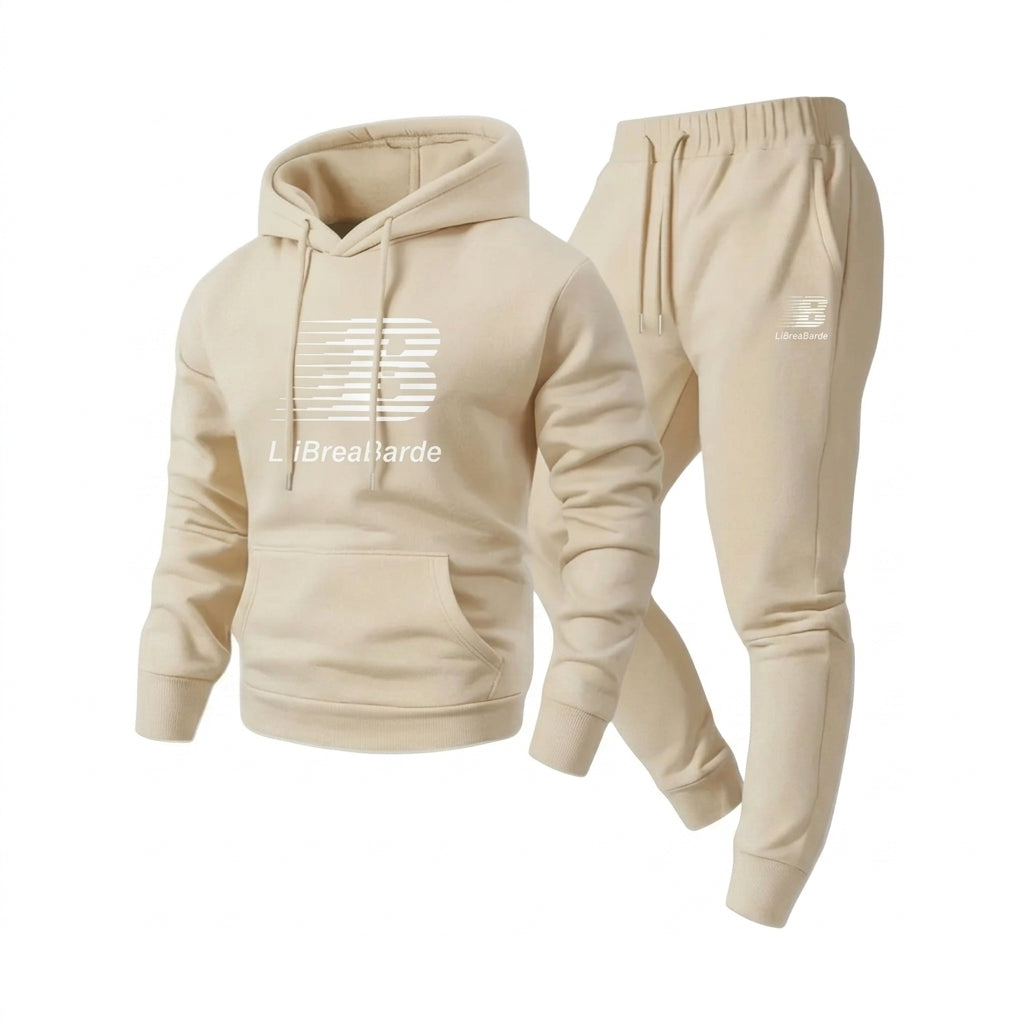 Men's Casual Print Hoodie and Lace-Up Running Pants Set