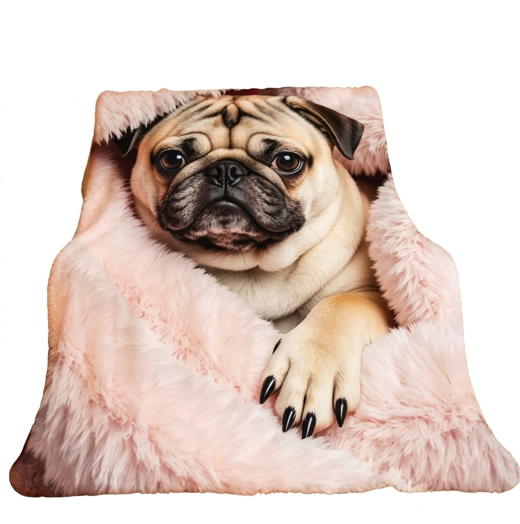 Pug Dog Flannel Blanket and Decorative Couch Throw