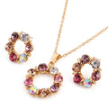 Women's Fashion Elegant Stained Glass Circle Necklace and Earrings Jewelry Set