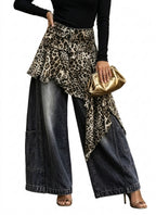 Women's Leopard Patchwork Baggy Loose Wide Leg Jeans